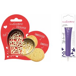 Kit pour biscuit en relief Coeur + Stylo au chocolat violet Scrapcooking