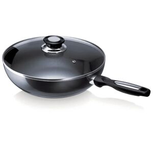 Wok Pro Induc 28 cm en aluminium antiahesif avec couvercle en verre Beka [Gris metallise]