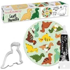 Kit decoration de biscuit Ø 29,5 cm Dinosaure + Stylo de glacage noir Scrapcooking