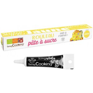 Pate a sucre en rouleau jaune Ø 36 cm + Stylo de glacage noir Scrapcooking