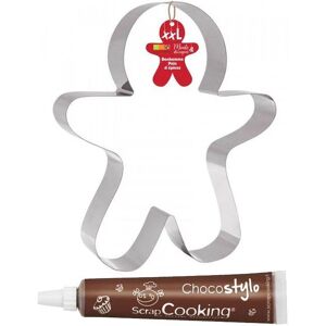 Decoupoir a patisserie inox XXL Bonhomme en pain d'epice + 1 Stylo chocolat Scrapcooking