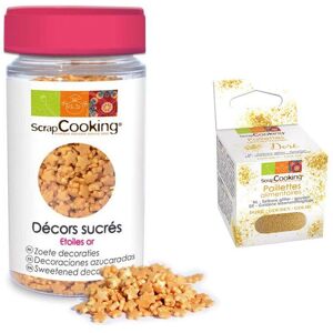 Decors sucres etoiles dorees + paillettes dorees Scrapcooking