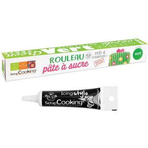 Pate a sucre en rouleau vert Ø 36 cm + Stylo de glacage noir Scrapcooking