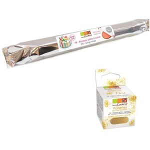 Rouleau de pate a sucre blanche Ø 36 cm + paillettes dorees Scrapcooking