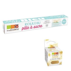 Pate a sucre en rouleau Ø 36 cm bleue + paillettes dorees Scrapcooking