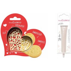 Kit pour biscuit en relief Coeur + Stylo au chocolat blanc Scrapcooking