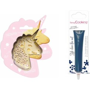 Kit pour biscuit en relief Licorne + Stylo au chocolat bleu nuit Scrapcooking