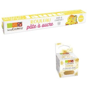 Pate a sucre en rouleau Ø 36 cm jaune + paillettes dorees Scrapcooking