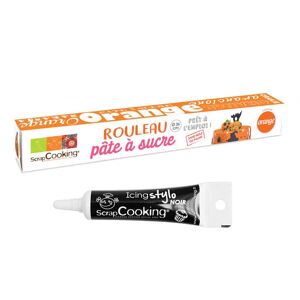 Pate a sucre en rouleau orange Ø 36 cm + Stylo de glacage noir Scrapcooking