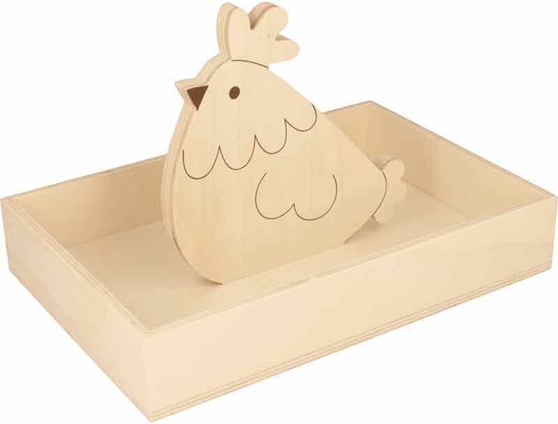 Plateau en bois avec poule - 25 x 17 x 4,5 cm Artemio