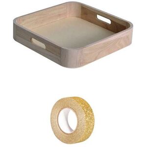 Plateau en bois design 32 x 22 cm + masking tape dore a paillettes 5 m Youdoit