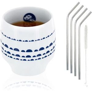 Tasse Nara porcelaine avec motifs bleus + 4 pailles en inox Youdoit