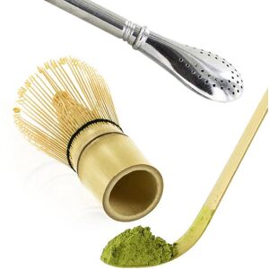 2 ustensiles a the matcha en bambou + paille inox avec filtre Aromandise