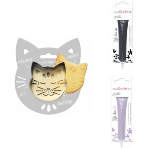 Kit pour biscuit en relief Chat + 2 Stylos au chocolat noir et lilas Scrapcooking