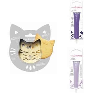 Kit pour biscuit en relief Chat + 2 Stylos au chocolat violet et lilas Scrapcooking