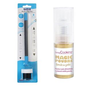 Stylo encre comestible avec recharge bleu des mers + Poudre irisee doree Youdoit