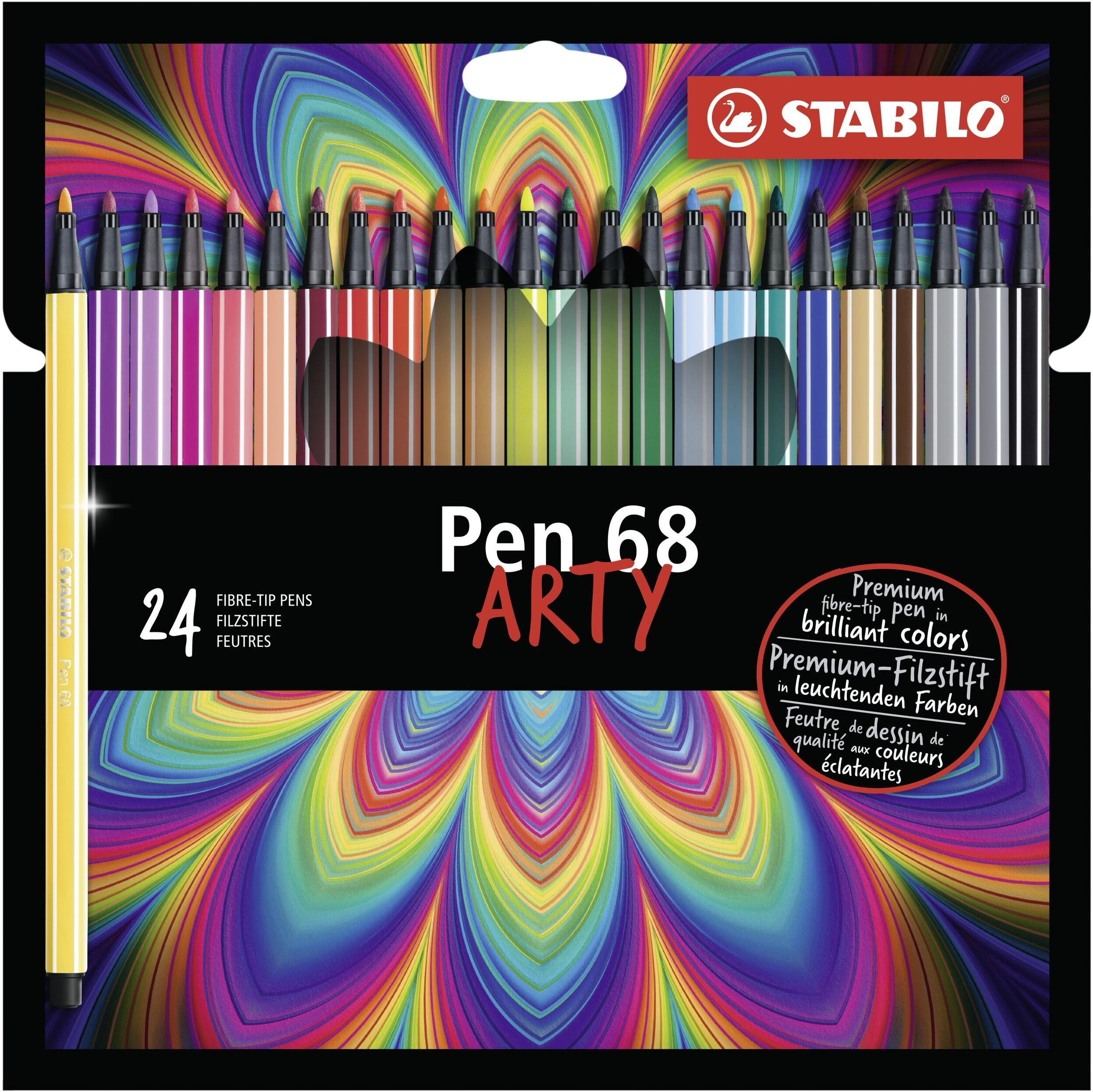 Stabilo Pen 68 ARTY feutre de dessin pointe moyenne - Etui carton de 24 feutres - Coloris assortis