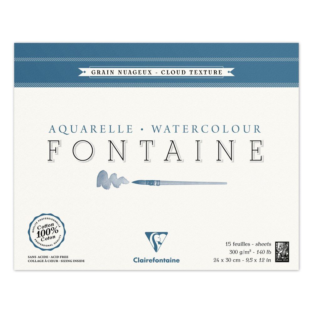 Clairefontaine Fontaine bloc collé 4 côtés 15F 24x30cm 300g grain nuageux - Lot de 2