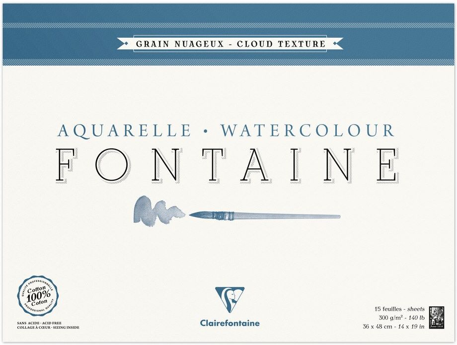 Clairefontaine Fontaine bloc collé 4 côtés 15F 36x48cm 300g grain nuageux - Lot de 2