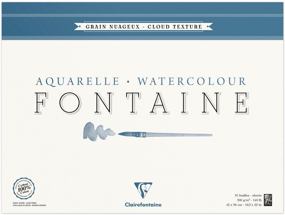 Clairefontaine Fontaine bloc collé 4 côtés 15F 42x56cm 300g grain nuageux - Lot de 2