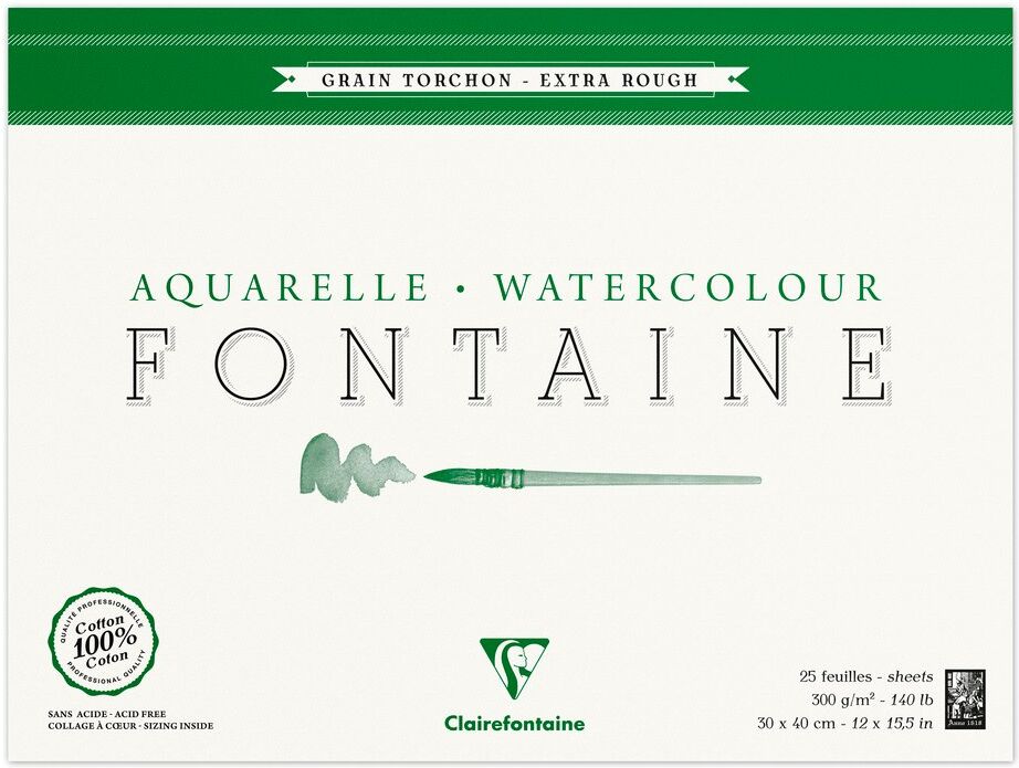 Clairefontaine Fontaine bloc collé 4 côtés 25F 30x40cm 300g grain torchon - Lot de 2