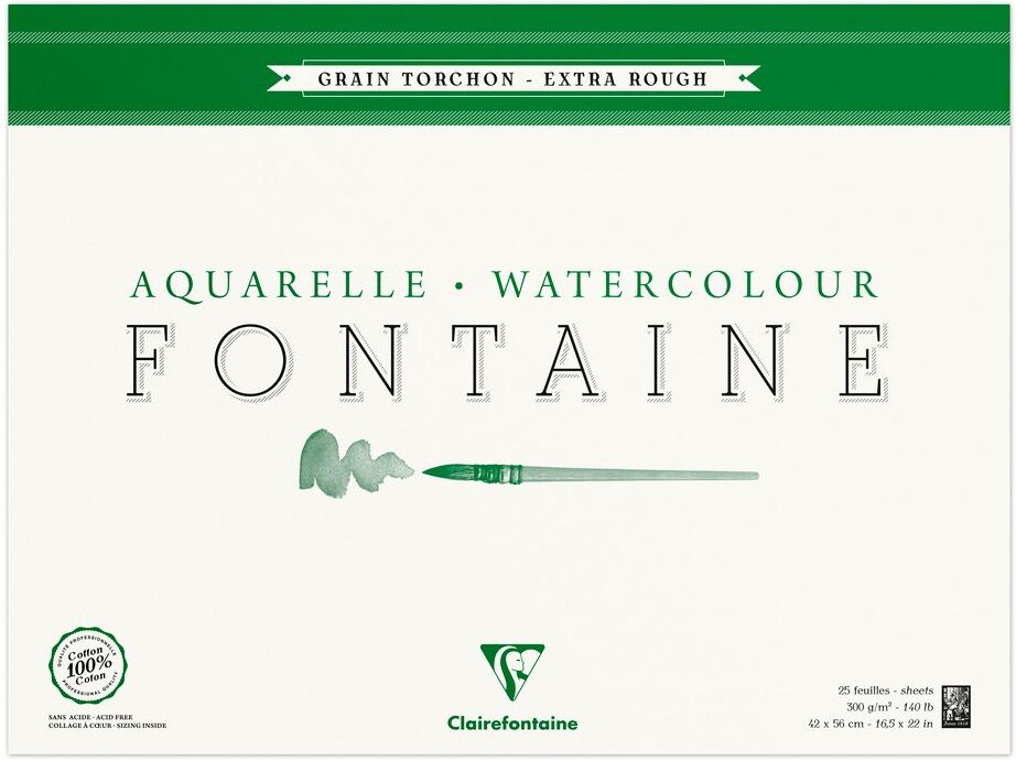 Clairefontaine Fontaine bloc collé 4 côtés 25F 42x56cm 300g grain torchon - Lot de 2