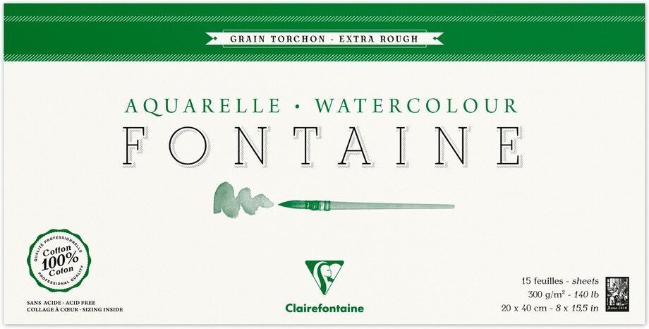 Clairefontaine Fontaine bloc collé 4 côtés 15F 20x40cm 300g grain torchon - Lot de 2