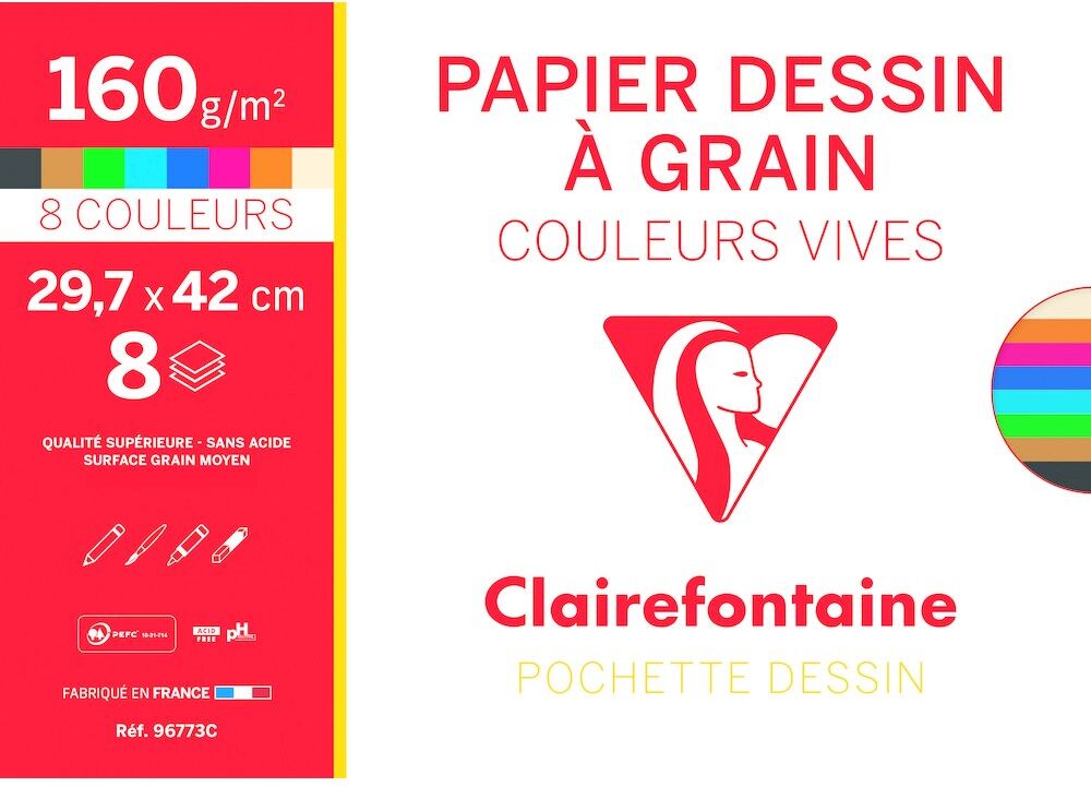 Clairefontaine Etival Color pochette 8F A3 160g - Assortiment vif - Lot de 10