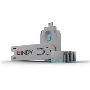 Lindy 40452 bloqueur de port Bloqueur de port + clé USB Type-A Bleu Acrylonitrile-Butadiène-Styrène (ABS) 5 pièce(s) Noir