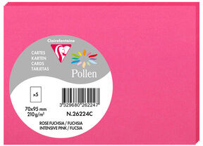 Clairefontaine Sachet de 5 cartes simples Pollen 70x95 210g/m2 - Fuchsia - Lot de 20