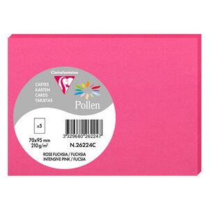 Clairefontaine Sachet de 5 cartes simples Pollen 70x95 210g/m2 - Fuchsia - Lot de 20