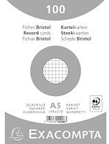 Exacompta Fiches bristol, A5, quadrillé, blanc - Lot de 6 Exacompta Fiches bristol, A5, quadrillé, blanc - Lot de 6