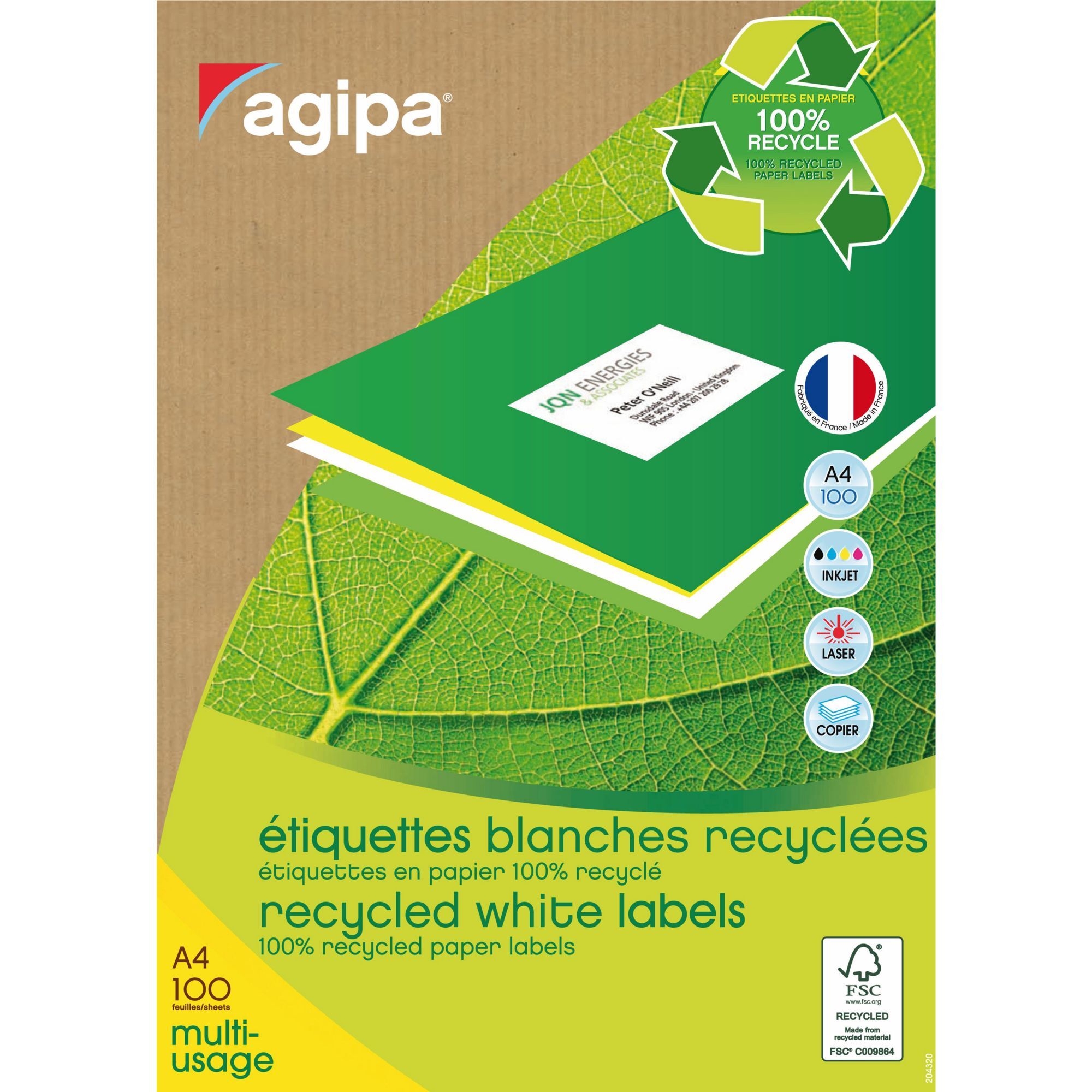 Etiquettes adresses recyclées 70 x 37 mm Agipa 101187 - Boîte de 2400 Bleu