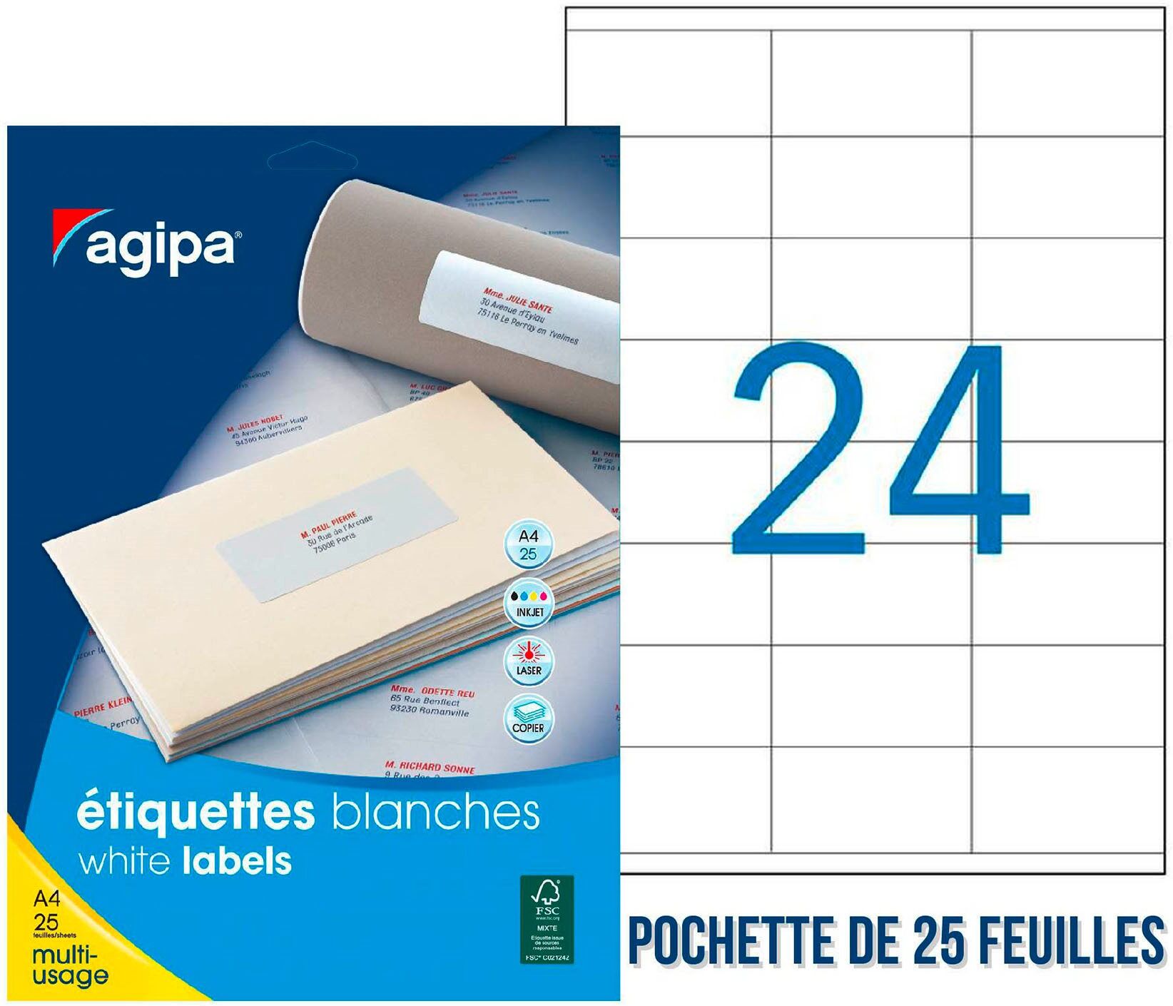 Etiquette adhésive Agipa 119655 blanche 70 x 35 mm multi-usage - Pochette de 600 Jaune