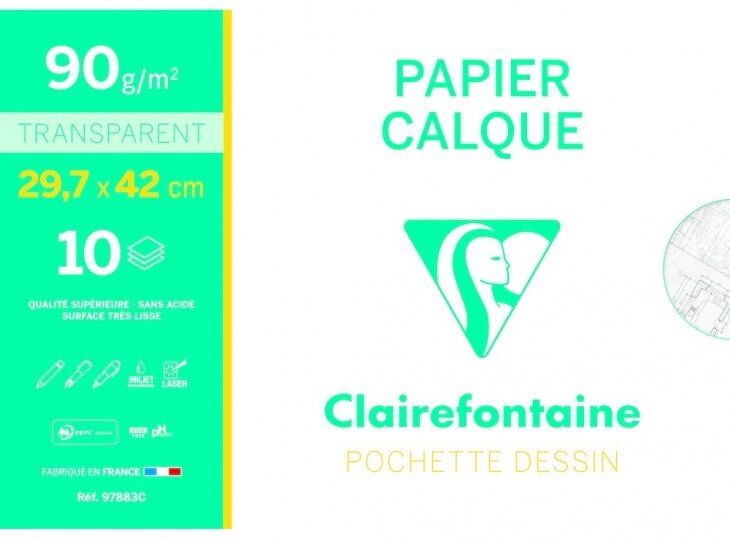 Clairefontaine Pochette de 10 feuilles 95g papier calque format A3 - Lot de 10