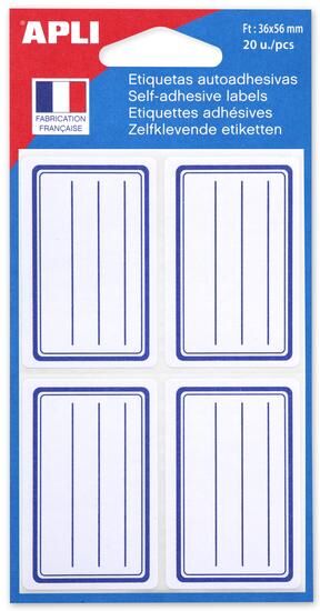 Apli Etiquettes pour livre, 36 x 56 mm, lignées, blanc/bleu - Lot de 5