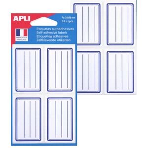 Apli Etiquettes pour livre, blanc/bleu, 36 x 56 mm, lignées - Lot de 5