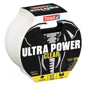 Tesa Ruban réparation POWER CLEAR 10mx4,8cm ultra résistant, déchirable à la main. Coloris transparent - Lot de 2