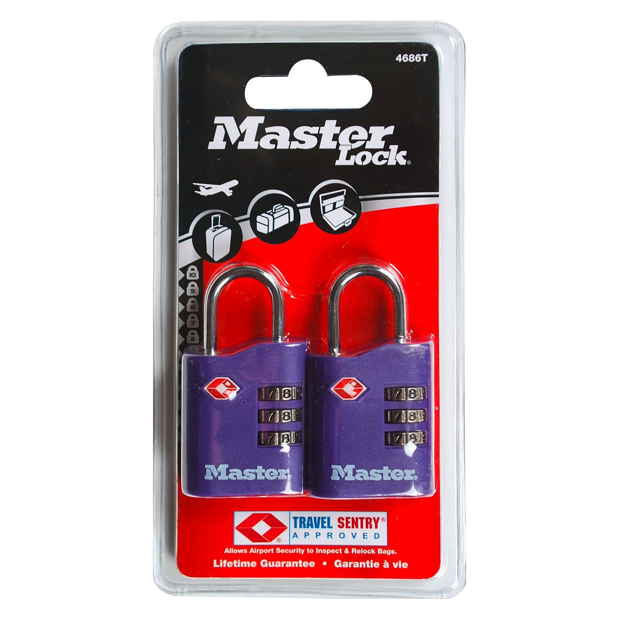 Master lock Lot de deux cadenas à combinaison MASTERLOCK - 4 Couleurs aléatoires violet, bleu, rouge, noir Magenta