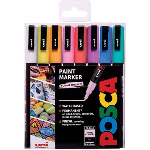 Posca Pochette de 8 marqueurs peinture. Pointe fine de 0,9 à 1,8 mm (PC3M). Couleurs assorties