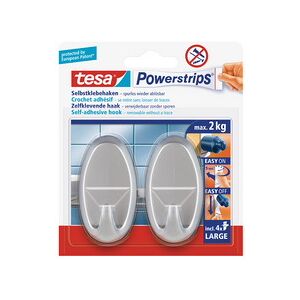 Tesa Powerstrips Crochet adhésif LARGE, oval, mat chromé - Lot de 2