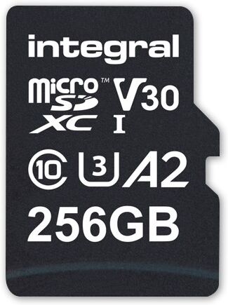 Integral Carte micro SDXC+adaptateur 256 Go class10/A2 180mb/s lecture, 130mb/s écriture Bleu