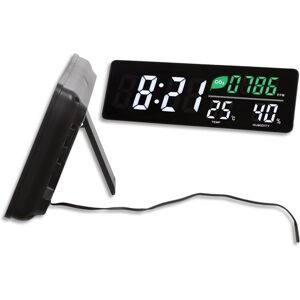 Alba Horloge LED murale ou posée. Capteur CO2, température humidité Dim L 37,5 x l 13,5 x Ep 3,8 cm Noire