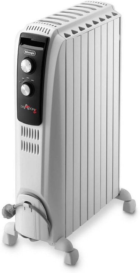 DeLonghi Radiateur bain d'huile Dragon 4 mobile 2000W 3 allures chauffe L44 x H65 x P16 cm Gris clair