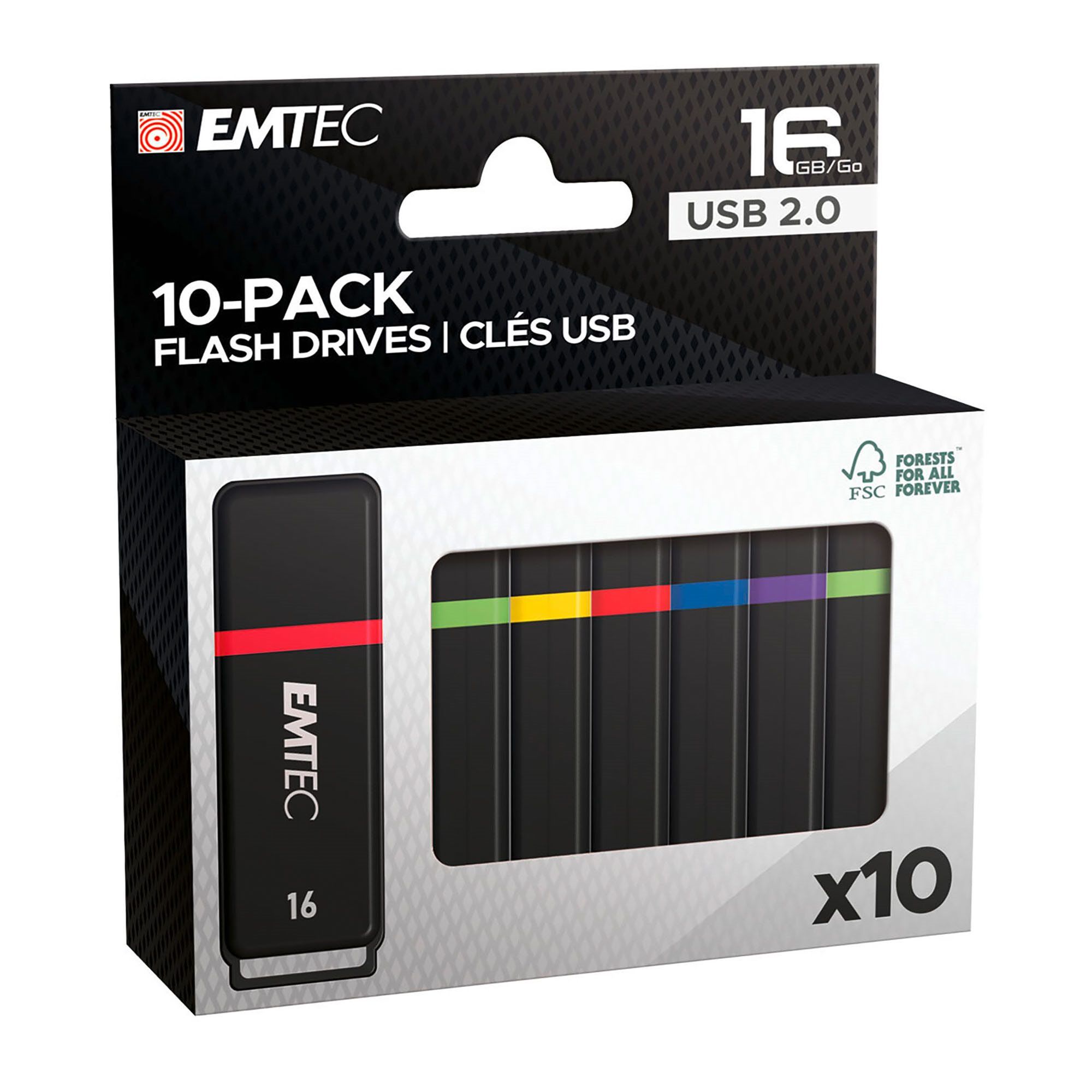 Pack de 10 clés 16 Go USB A 2.0 EMTEC K100