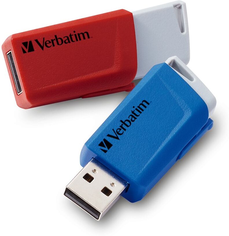 Verbatim Pack de 2 clés USB 3.0 rétractables 32Go Store 'n' Click Rouge/Bleu 49308 - Lot de 2