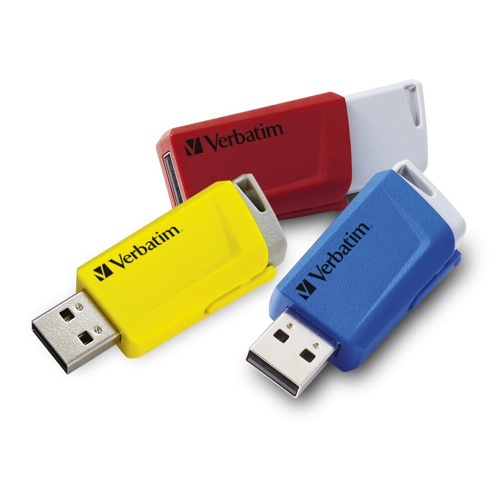 Verbatim Pack de 3 clés USB 3.0 rétractables 16Go Store 'n' Click Rouge/Bleu/Jaune 49306