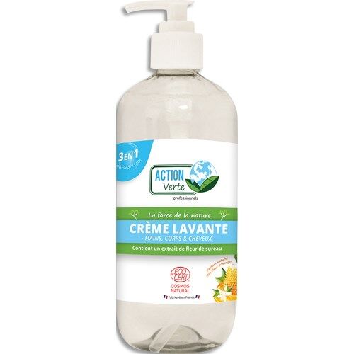 Action verte Crème Lavante 3 en 1 : Mains, Corps, Cheveux Parfum naturel Miel & Fleur d'oranger 500ml - Lot de 2