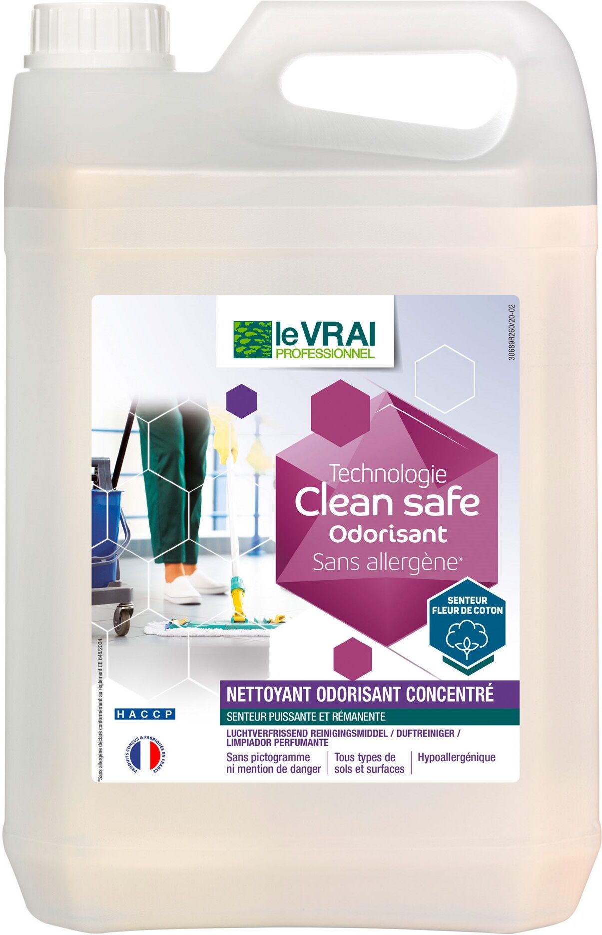 Nettoyant odorisant concentré Clean Safe Le Vrai Professionnel - Bidon de 5 litres Blanc