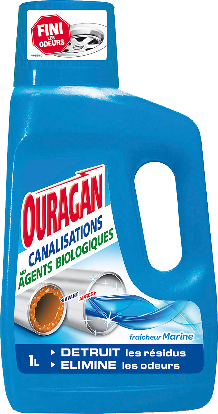 Entretien canalisations Ouragan  Flacon de 1 litre.